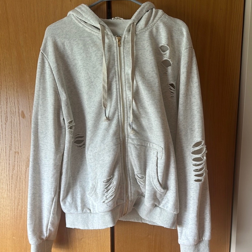 COPY - POL Distressed Gray Zip-Up Hoodie